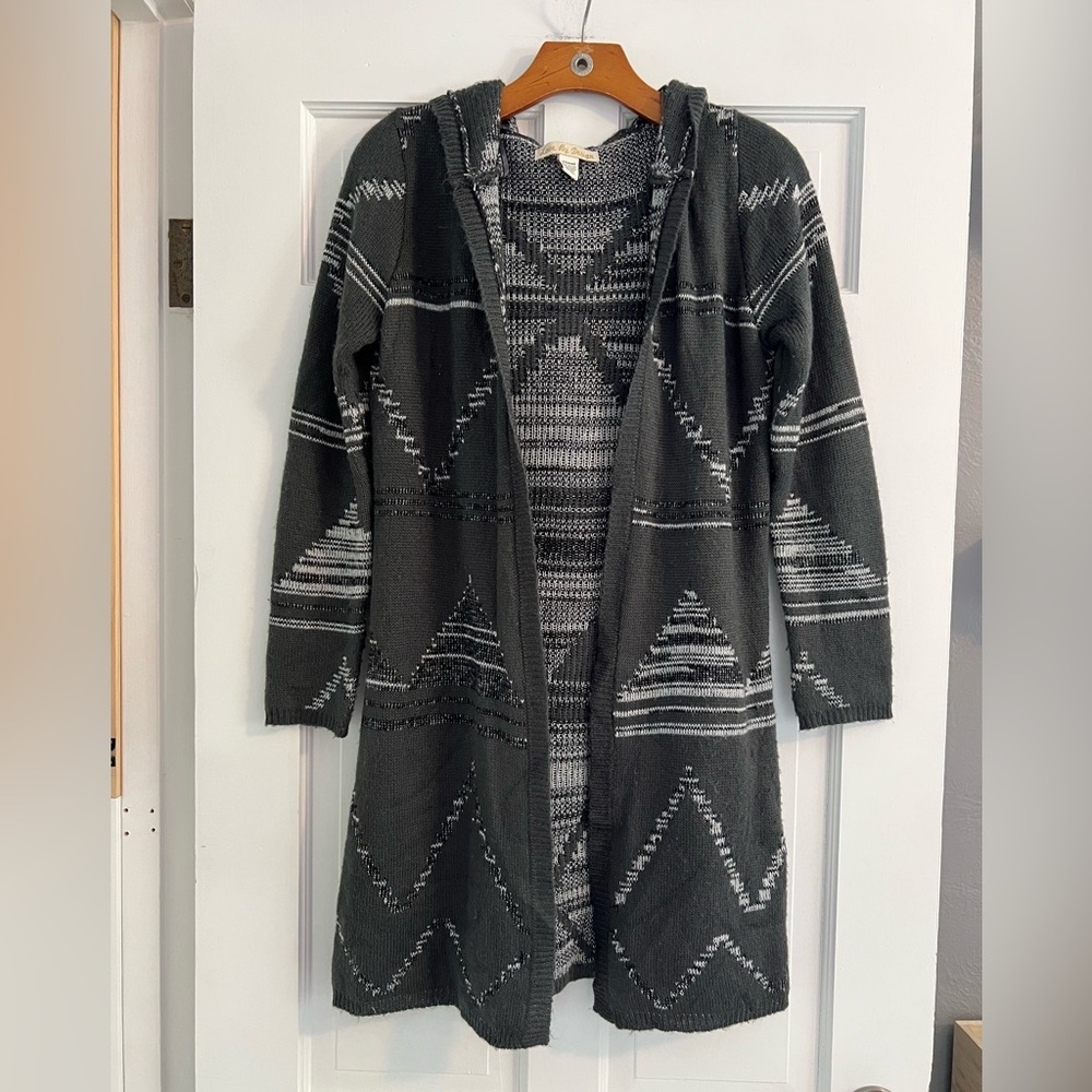 Love by Design Acrylic Geometric Hooded Cardigan